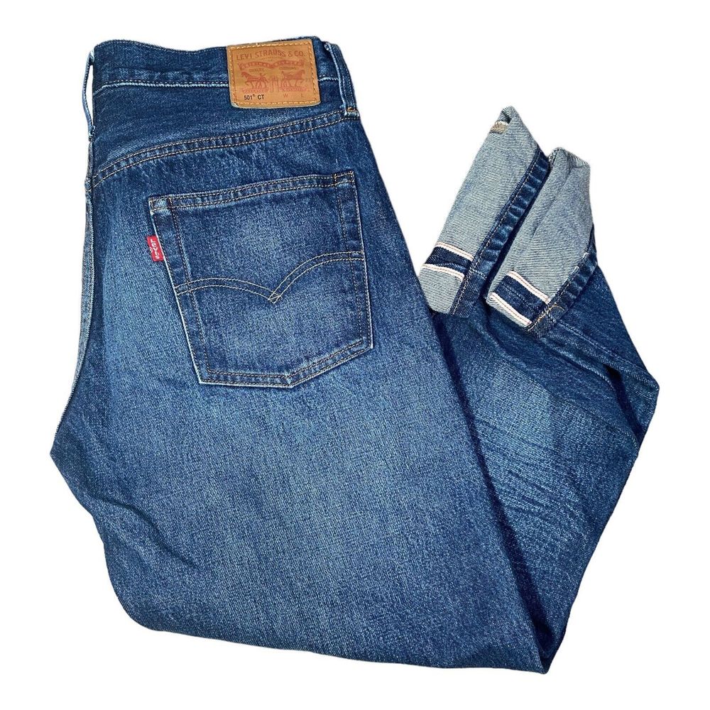 Levi's Selvedge 501 CT Jeans White Oak Cone Denim Straight Leg Blue Womens Sz 30